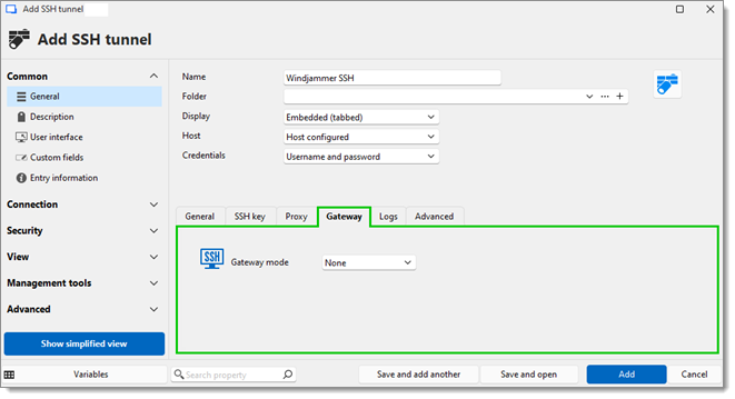 SSH tunnel – Gateway