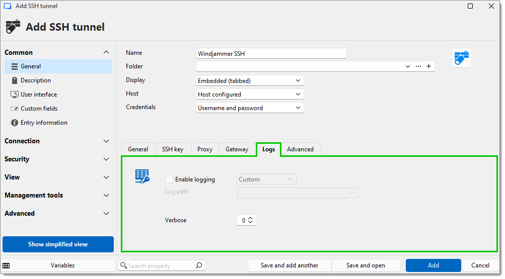 SSH tunnel – Logs
