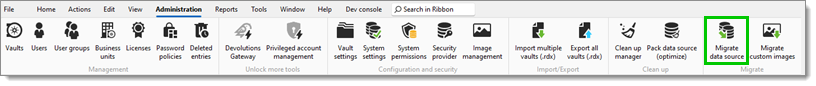 Migrate data source button located in the ribbon