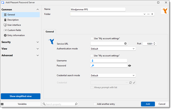 New entry – Credential management - Password management