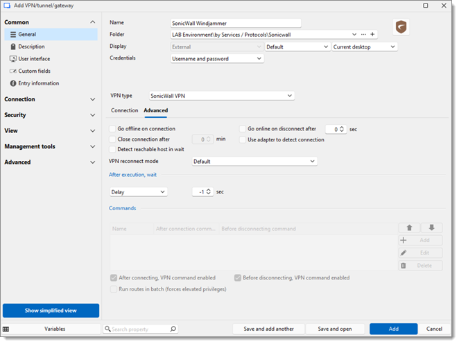 SonicWall VPN Advanced settings