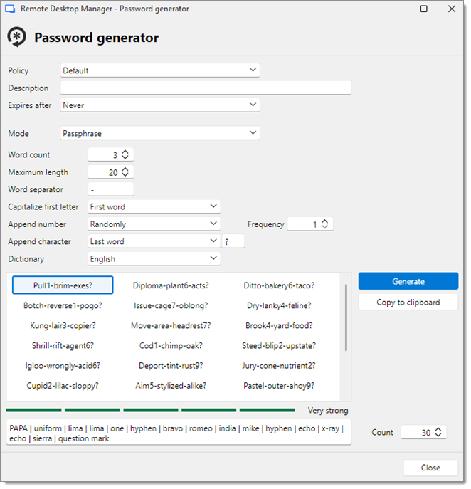 Password generator – Passphrase