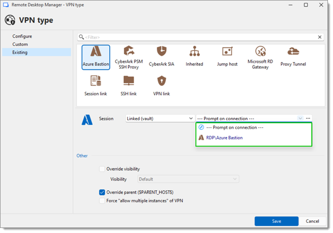 Select a VPN or choose to be prompted when connecting