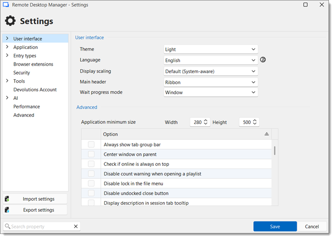 File – Settings – User interface