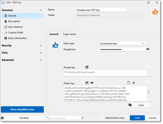 PGP key General settings