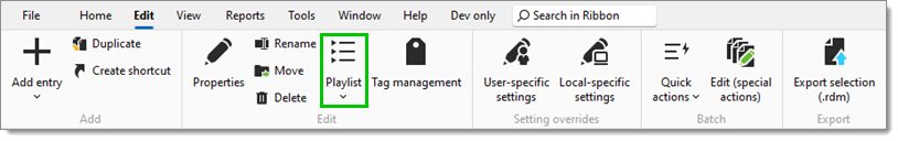 Playlist button in the ribbon