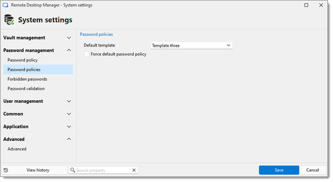 System settings – Password policies