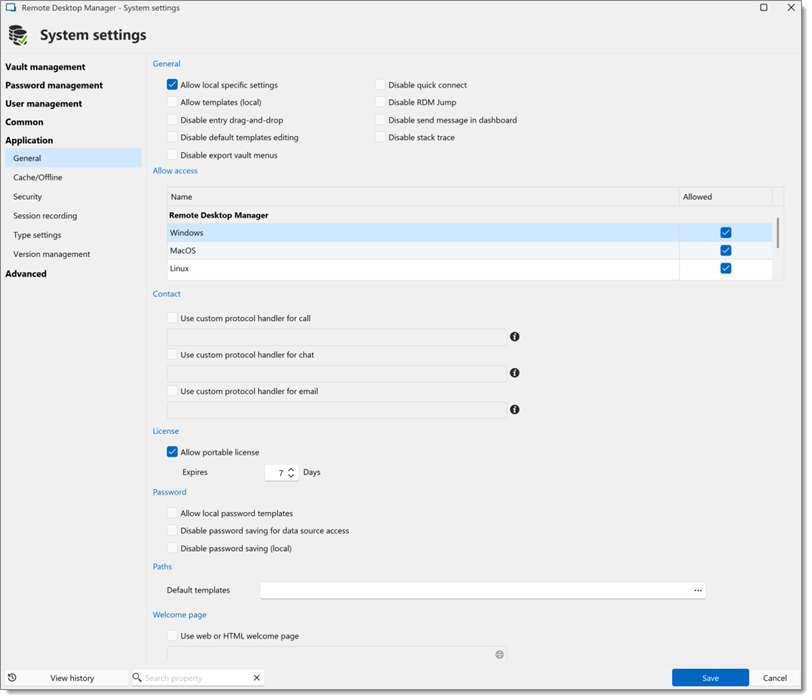 Administration – System settings – Application – General