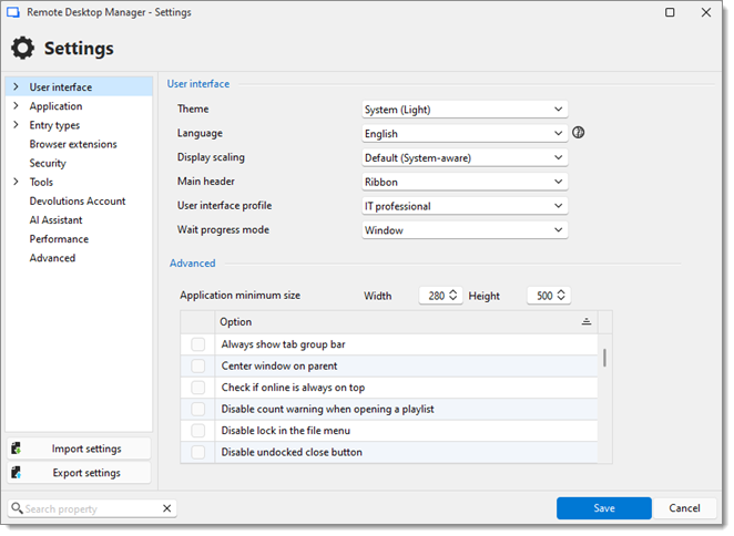File – Settings