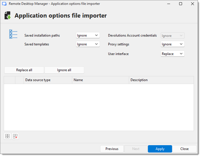 Application options file importer