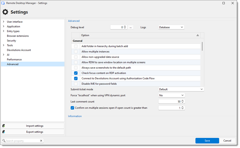 File – Settings – Advanced