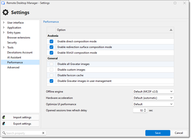 File – Settings – Performance