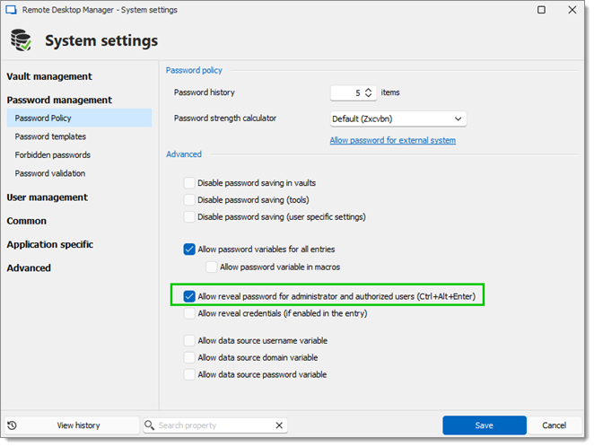 Adminstration – System settings – Password Policy