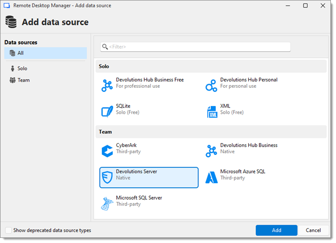 Data source type selection