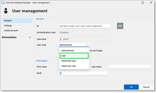 User management - User type