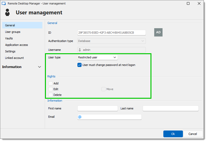 User management - Rights