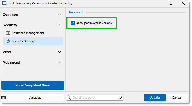 Allow password in variable