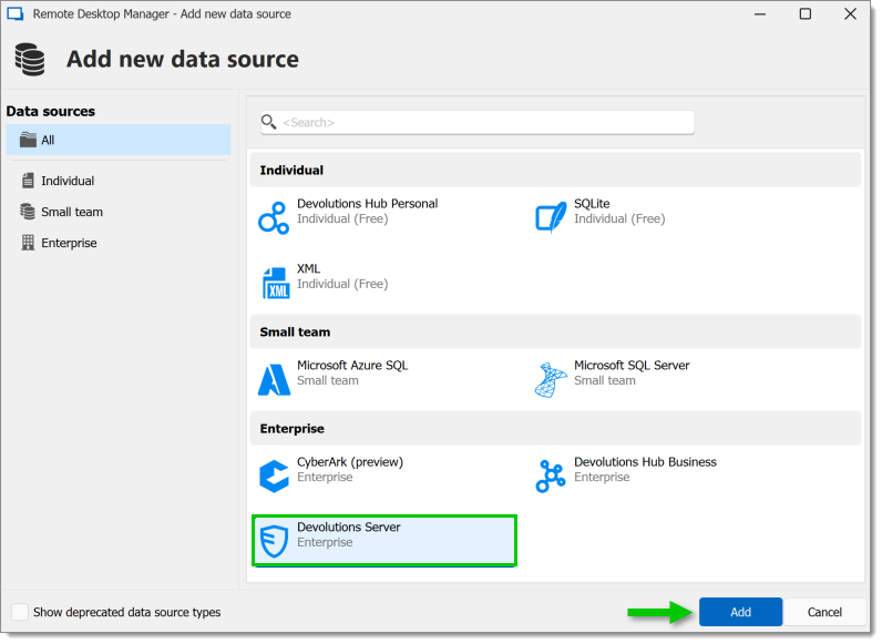 Data source type selection