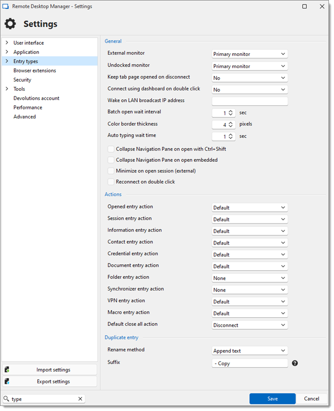 File - Settings - Entry types