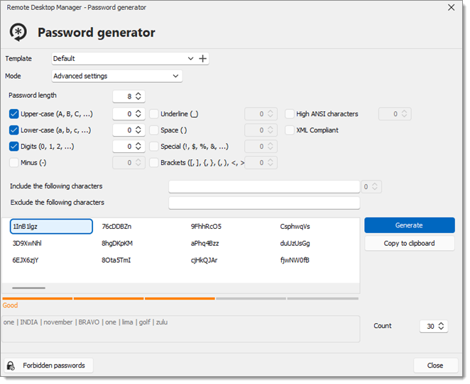 Générateur de mots de passe utilisant un modèle de mot de passe
