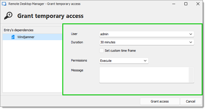 Grant temporary access window