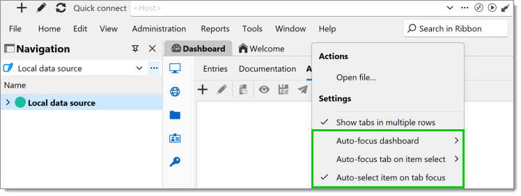 Quick access to the auto-focus settings