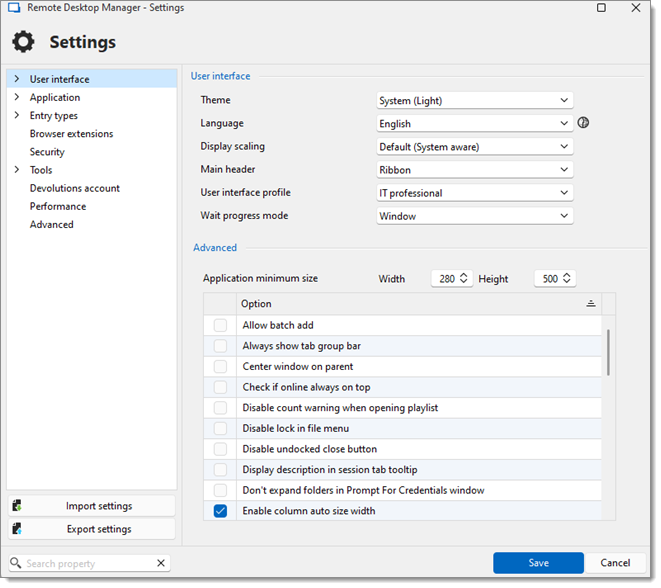 File – Settings – User interface