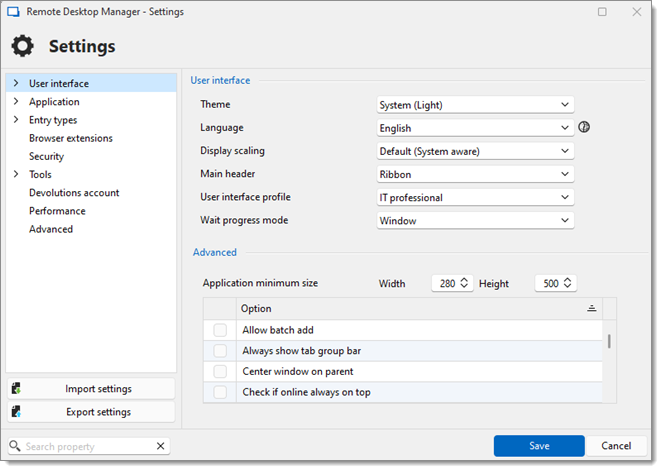 File – Settings