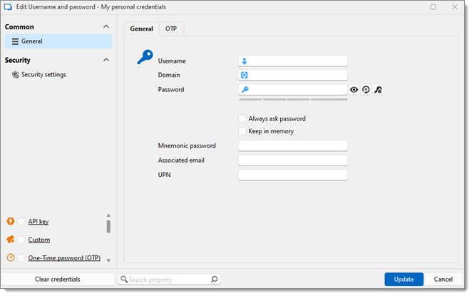 File – My account settings - My personal credentials