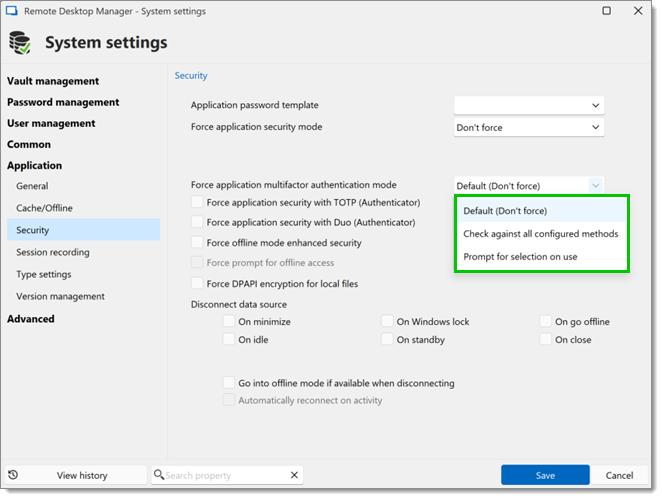 Force application multifactor authentication mode