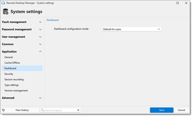 Administration – System settings – Dashboard