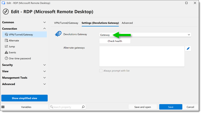 Select the gateway configured