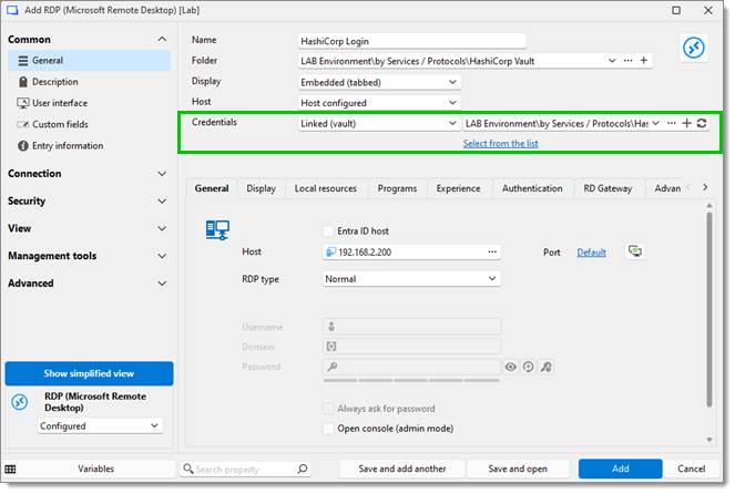 Select Linked (Vault) and your HashiCorp Vault entry