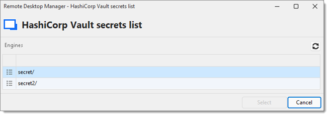 Select the secret in the HashiCorp Vault secrets list