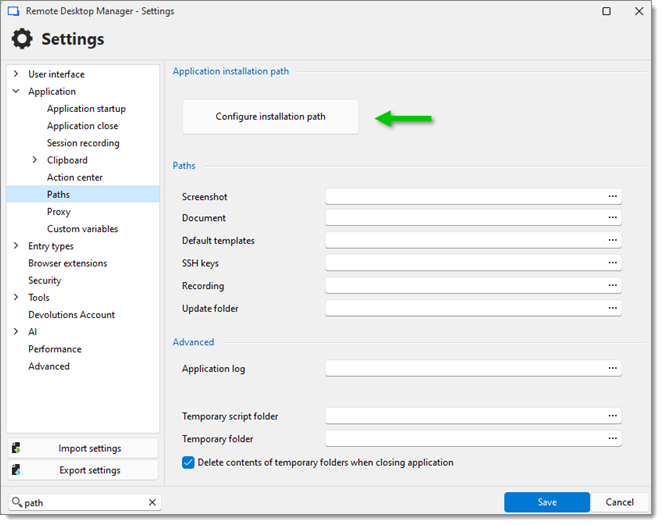 Configure installation path