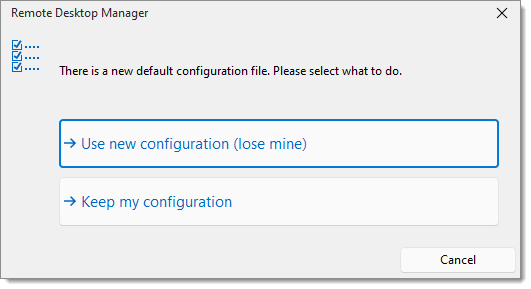 New default configuration file window