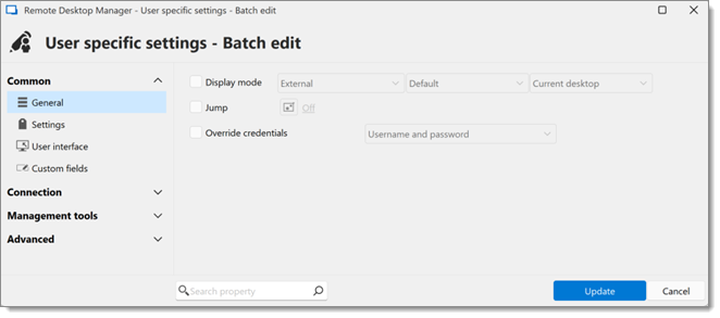 Batch edit – Edit entries (user specific settings)