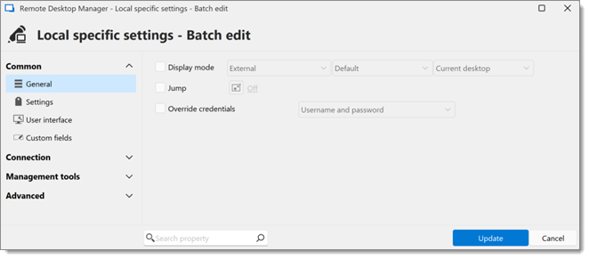 Batch edit – Edit entries (local specific settings)