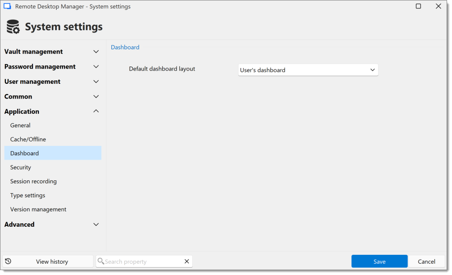 Administration– System settings – Application – Dashboard