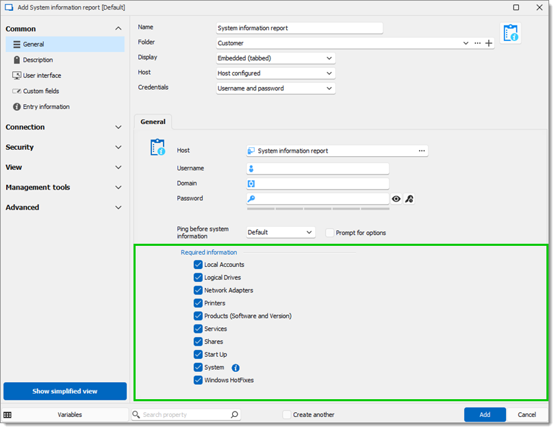 WMI commands used by the System Information Report entry