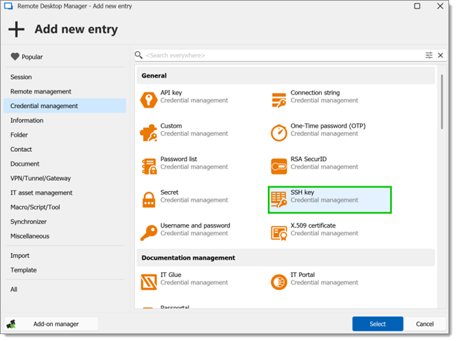 Credential management - SSH key