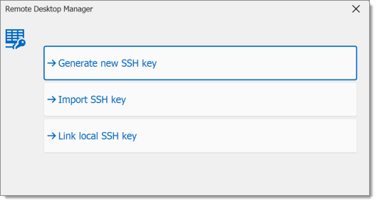 Generate new SSH key, Import SSH key and Link Local SSH key