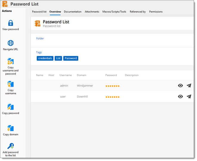 Actions available (left panel)