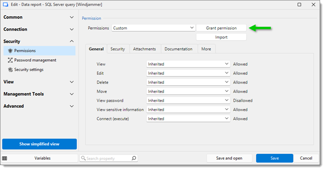 Properties – Security – Permissions