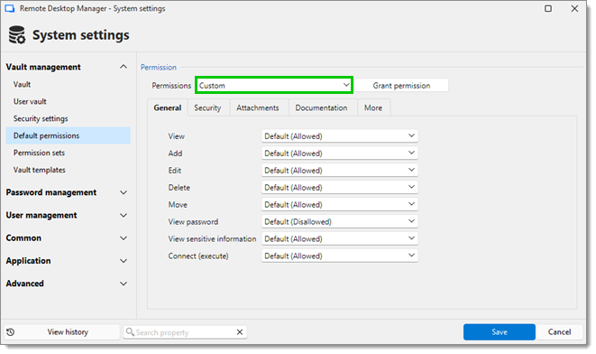 Custom default permissions
