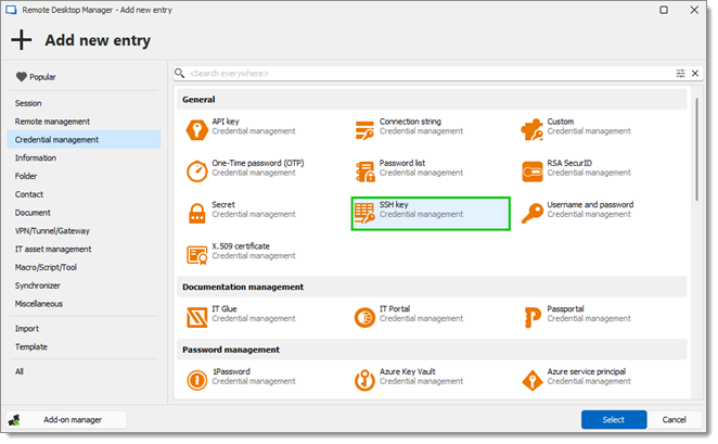 Credential management – SSH key