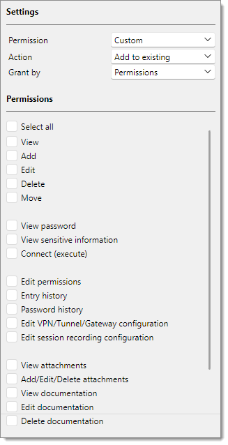 Permissions settings