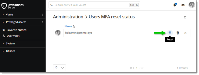 Administration - Users MFA Reset Status