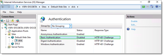 Disable Basic Authentication in IIS Manager