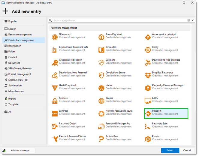 Add new entry - Credential management - Passbolt